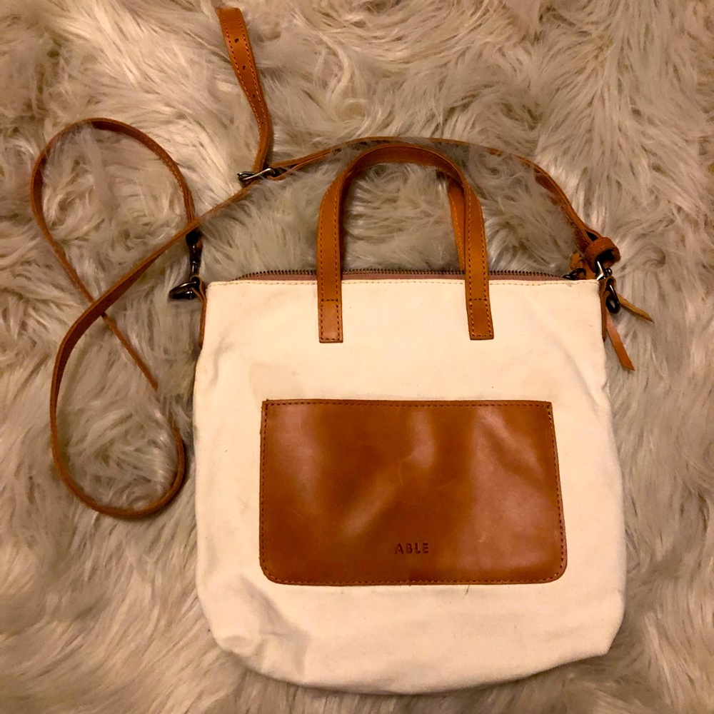 Able Purse off white canvas and tan leather